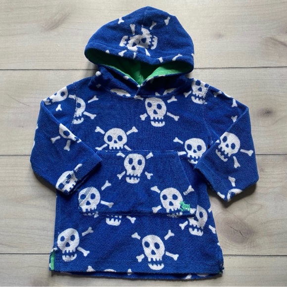 Mini Boden Other - Mini Boden Blue Skull & Crossbones Print Towelling Terry Hooded Swim Coverup